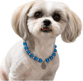 Hidden Hollow Beads Adjustable Beaded Pet Collar front view showing blue shimmering beads and silver paw print charm