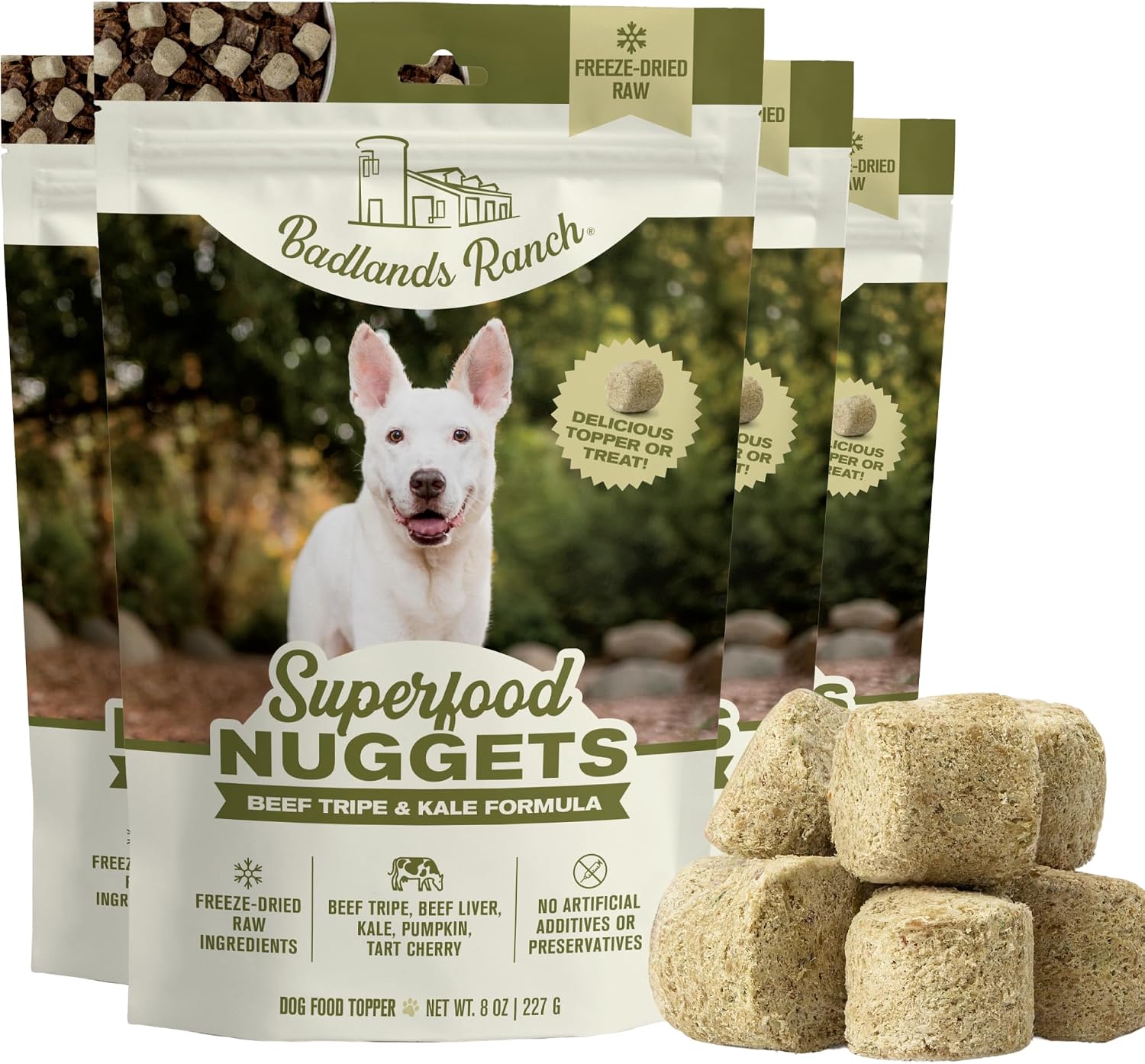 BADLANDS RANCH Superfood Nuggets - Freeze-Dried Raw Dog Treat & Food Topper, Nutrient-Dense Beef Tripe & Kale Formula, High Protein, No Artificial Additives, 8oz Bag - Image 11