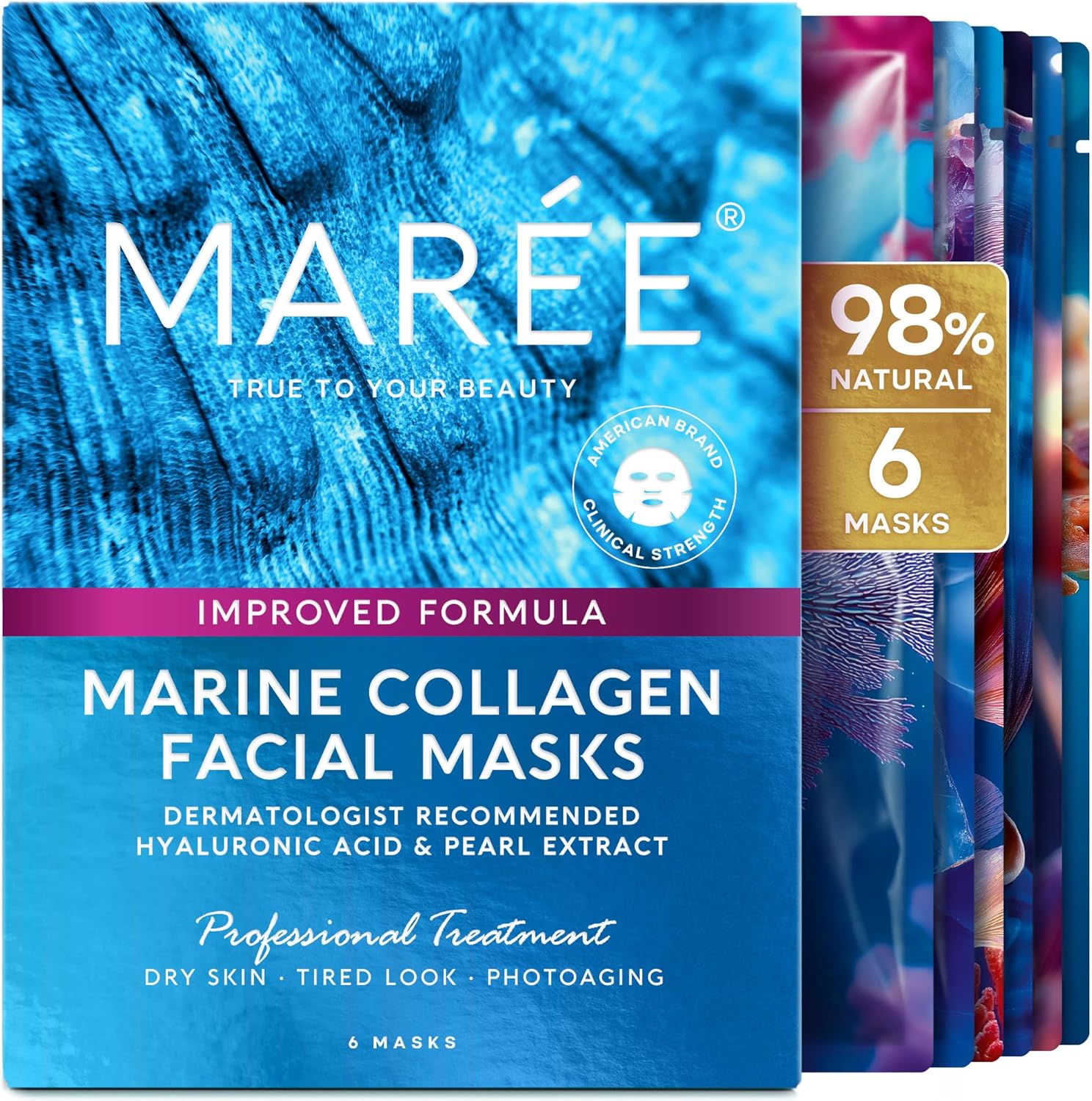 Maree collagen facial mask 6 count packaging front view