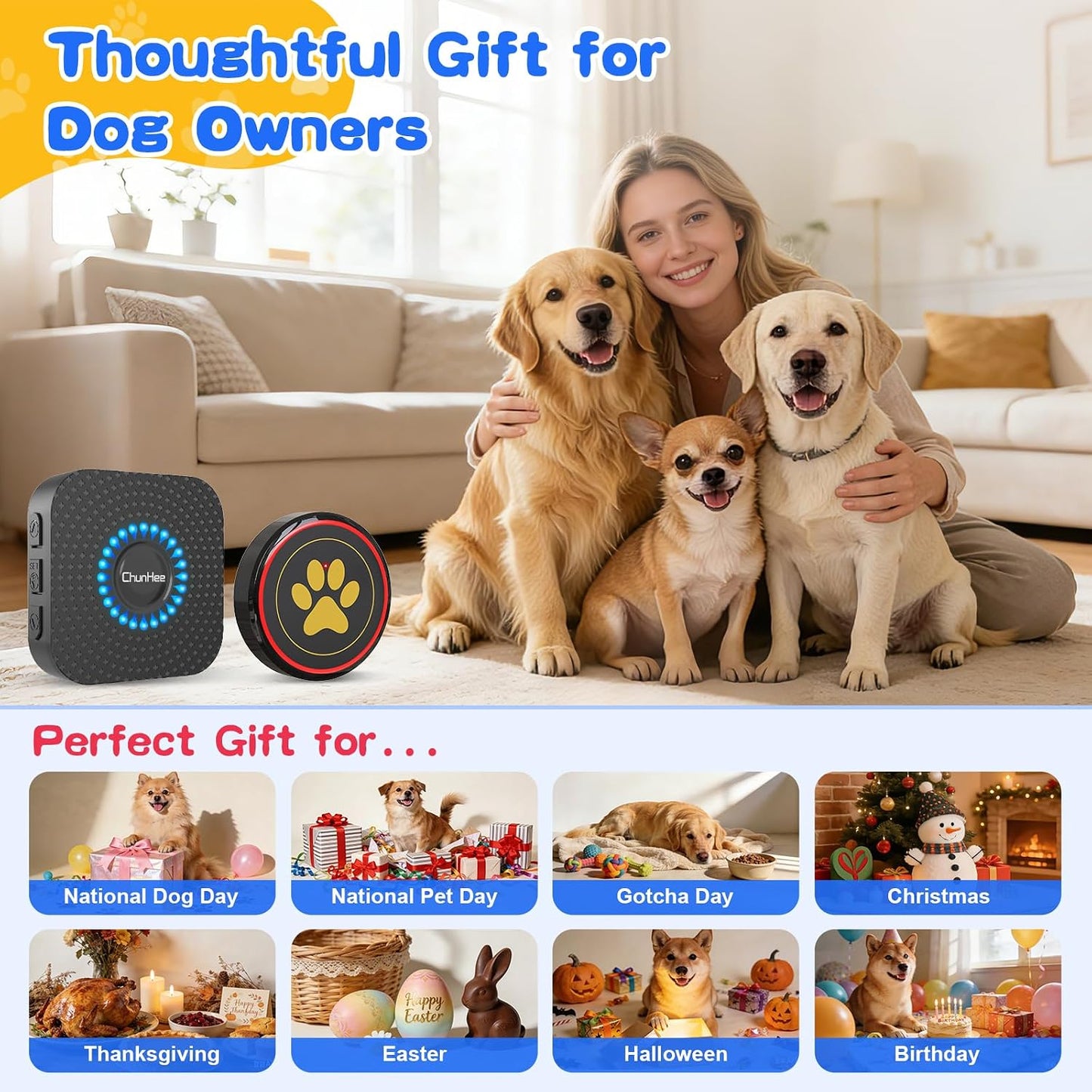 ChunHee Dog Bells for Door, Wireless Dog Doorbell for Potty Training, Dog Bells to Go Outside, Dog Potty Bell with Waterproof Button, 55 Chimes & Adjustable Volume - Image 9