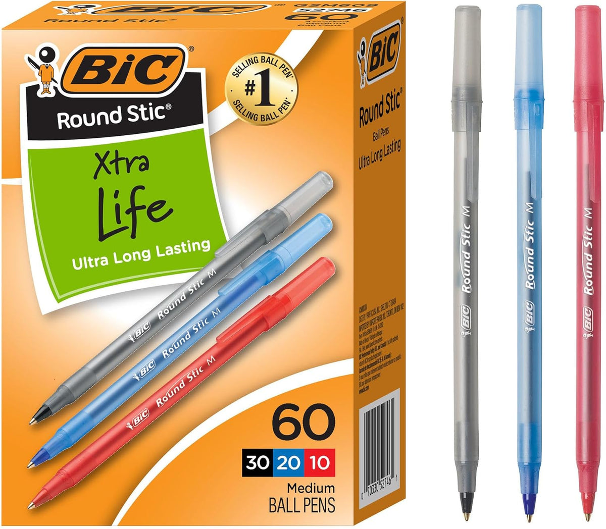 BIC Round Stic Xtra Life Ballpoint Pen with 1.0 mm Medium Point and Consistent Ink Flow, 60-Count in Blue Ink - Image 7