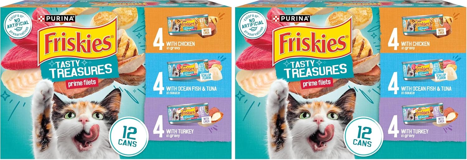 Purina Friskies Wet Cat Food Variety Pack, Tasty Treasures Prime Filets (With Ocean Fish and Tuna, With Chicken and With Turkey) - 5.5 Ounce (Pack of 12) - Image 11