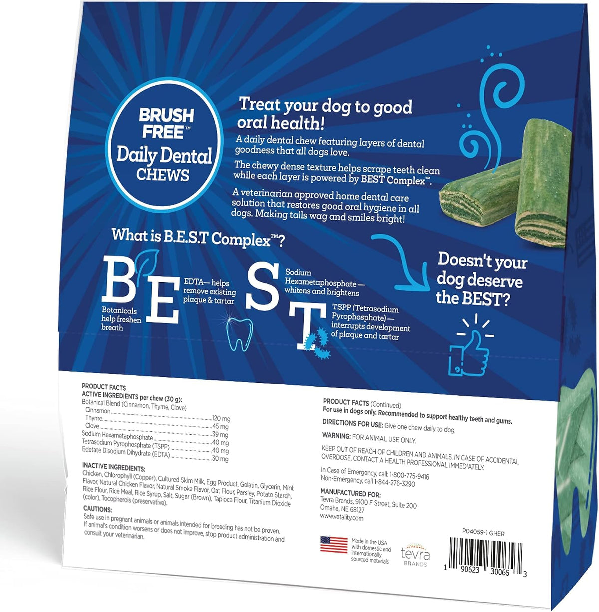 Comparison of Vetality dental chew size and count