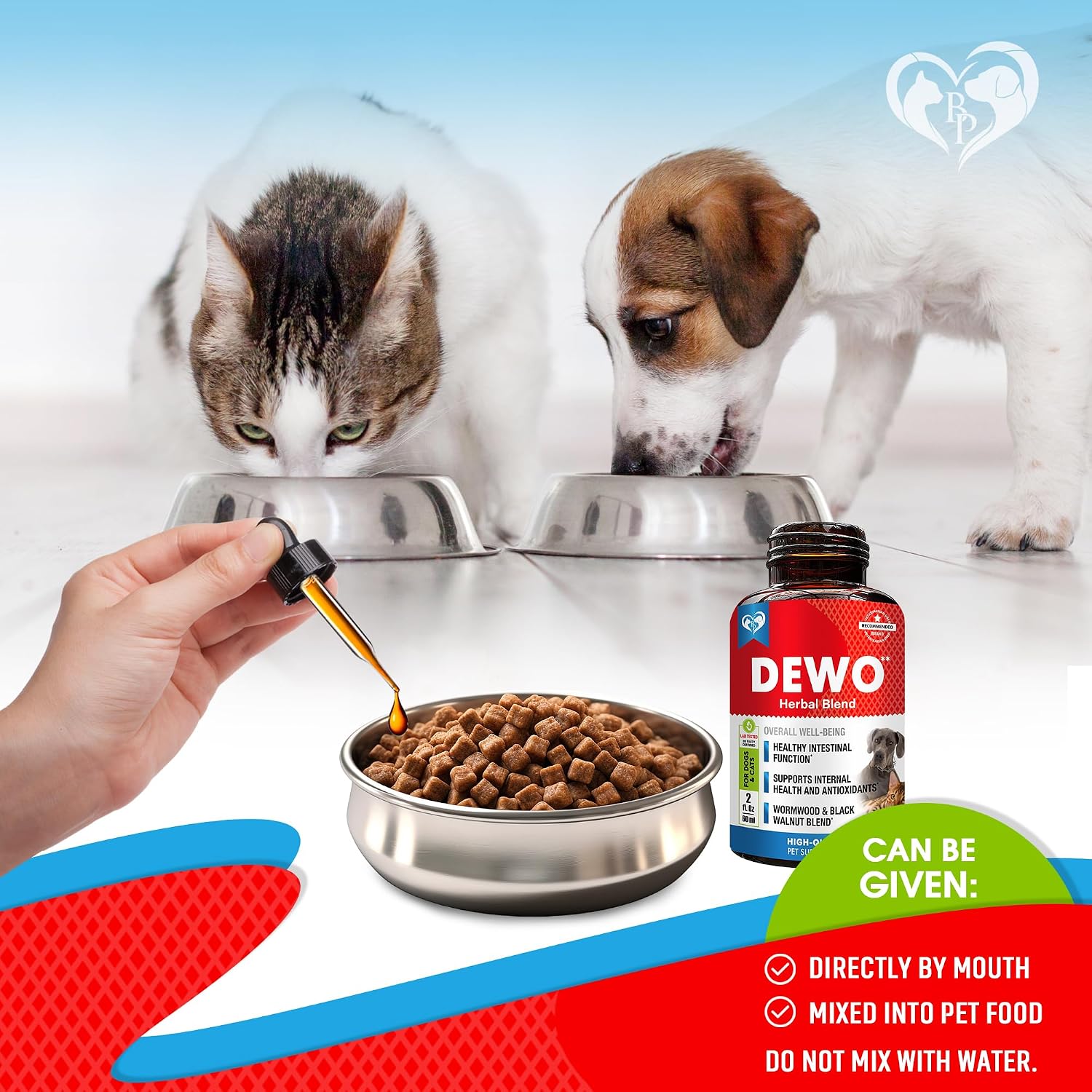 Back label showing ingredients of Dewo pet digestive oral liquid.