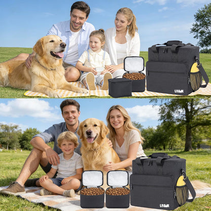 Dog Travel Bag, Large Pet Travel Set with Multi-Function Pockets, 2 Food Storage Containers, 2 Collapsible Bowls, 1 Feeding Mat for Pet Supplies, Road Trip Essentials, Weekend Camping (Black) - Image 9