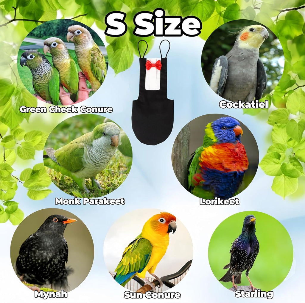 Bird Diapers Bird Harness Tuxedo Flight Suits with 80in Flying Leash Parrot Nappy with Waterproof Inner Layer Urine Wet Suite for Cockatiel Conure Parakeet Macaw Budgie-Black,S - Image 9