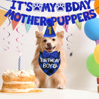 STMK blue small dog birthday bandana displaying birthday boy text clearly