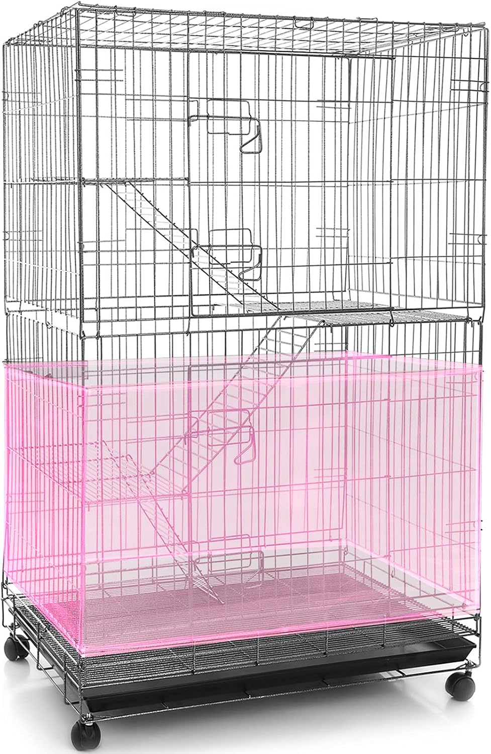 Comparison of bird cage with and without Shappy seed catcher installed