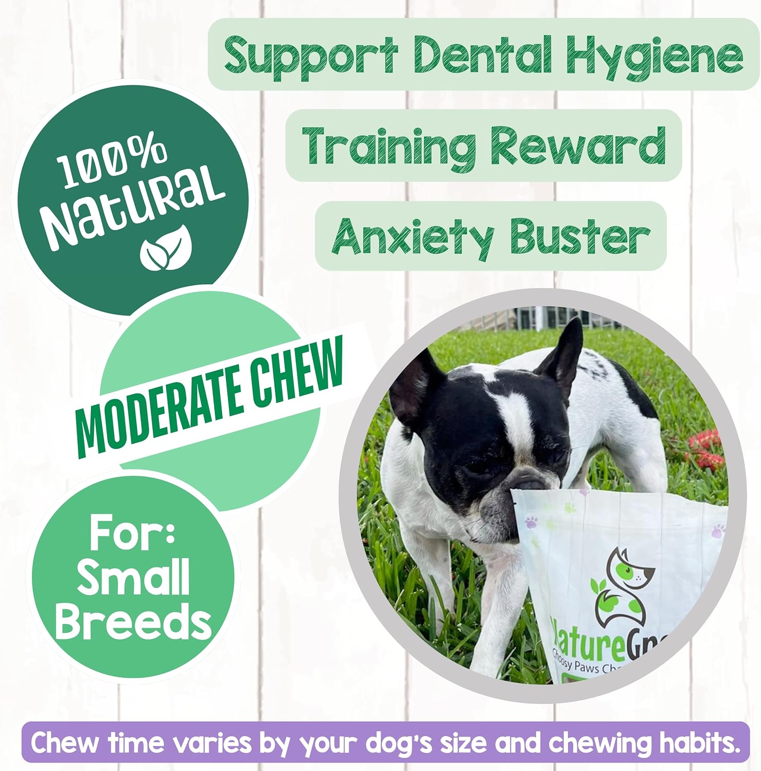 USA imported organic beef pizzle dog dental treats close up view