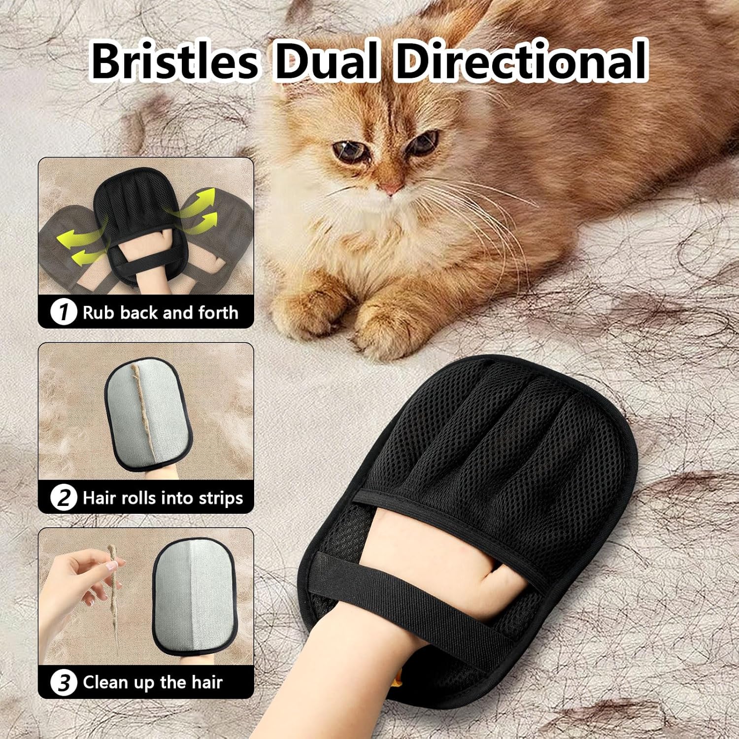 Five finger electrostatic pet grooming glove removing dog hair from car seat