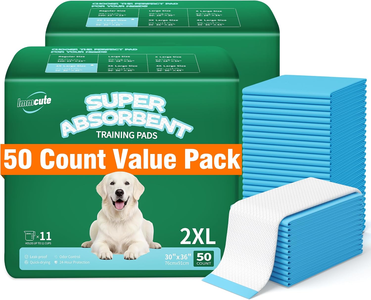 IMMCUTE 50 Pack Dog Pee Pads, 30"x36" Great Value Puppy Pads XL, Pee Pads for Dogs Cats Extra Large, Wee Wee Pads for Potty Training, Disposable Doggie Pads Super Absorbent & Leak-Proof - Image 11