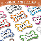 Close up of the back side of the personalized Cooldogs cat tag showing five lines of engraved text.