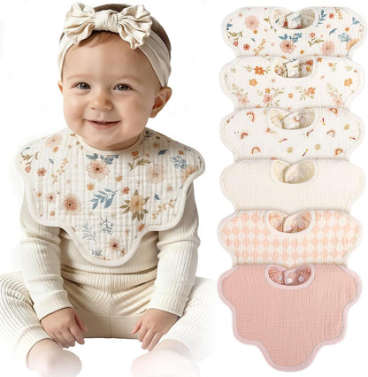 CandyHome 6 pack muslin baby bibs front view