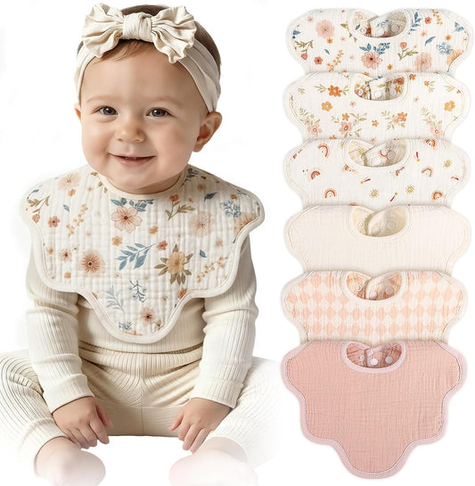 CandyHome 6 pack muslin baby bibs front view