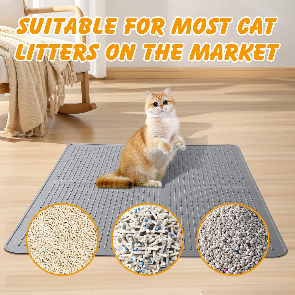 Heavy duty leakproof pet mat flat on hardwood floor layout.