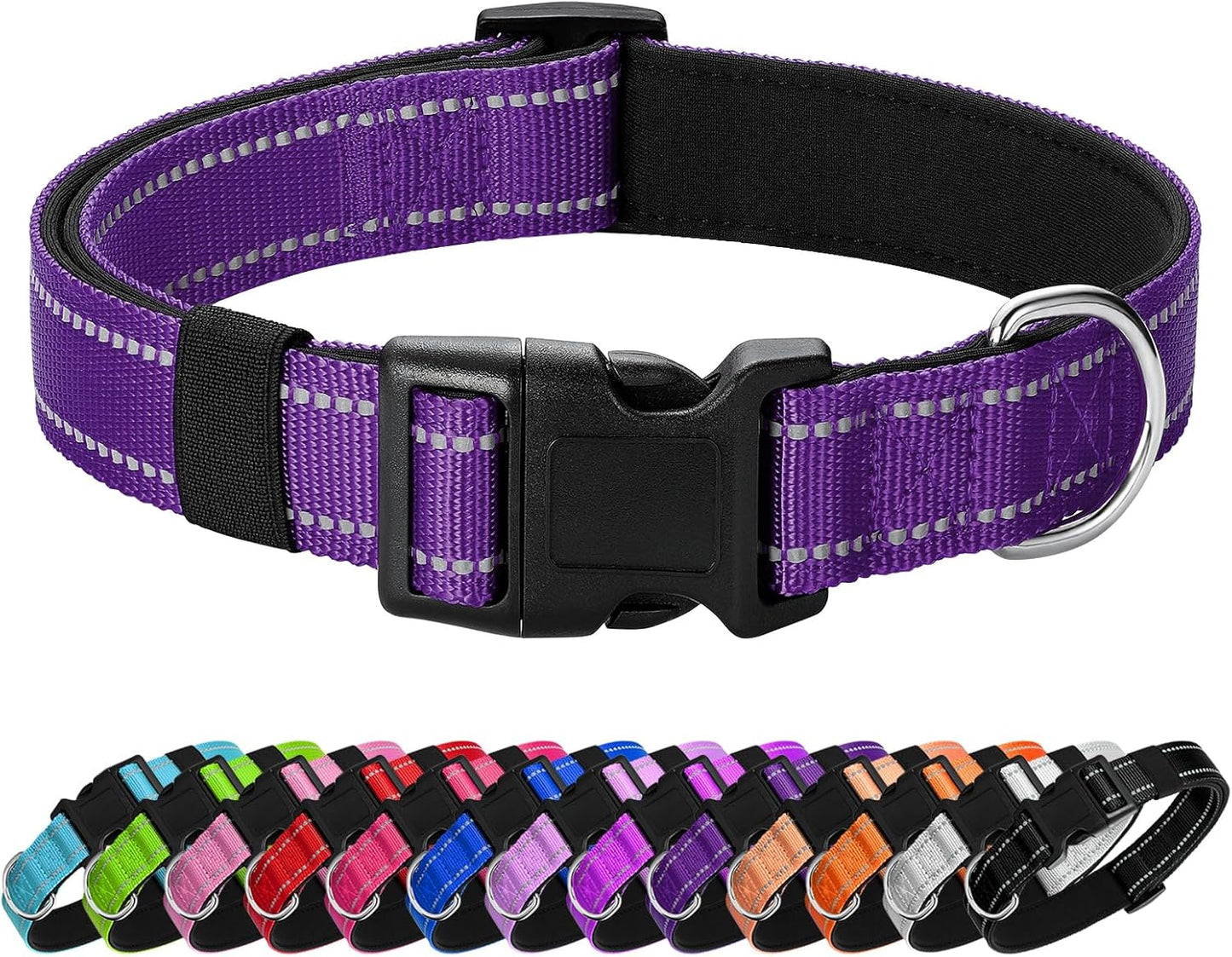 Penseepet reflective dog collar purple front view