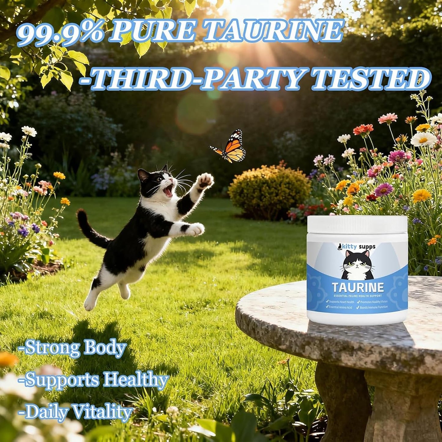 Pure pharmaceutical-grade taurine powder supplement back label instructions