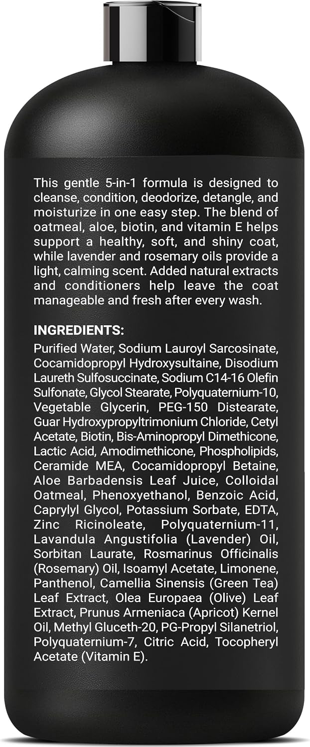 Detailed ingredient list on Alfie's Choice shampoo packaging
