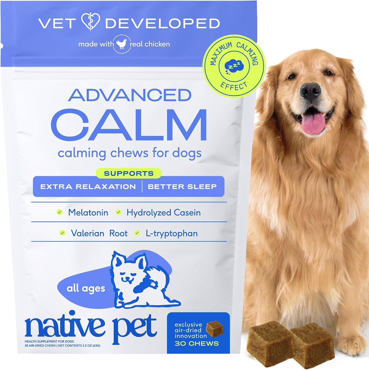 Native Pet Calming Chews for Dogs - Promotes Calming Effect, Supports Emotional Balance & Reduces Hyperactivity - Hemp Seed, Melatonin for Dogs, L-Theanine & Casein - Air-Dried 30 Chews - Image 15