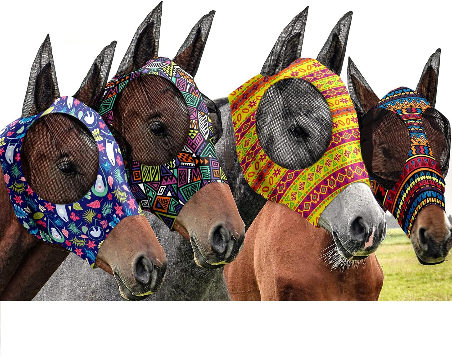 Frienda 4 Pcs 4th of July Horse Fly Masks with Ears Face Covering UV Protection from Insect Pests Elasticity Smooth Comfortable Mesh Horse Mask Accessories(Tie-dye,Medium) - Image 9