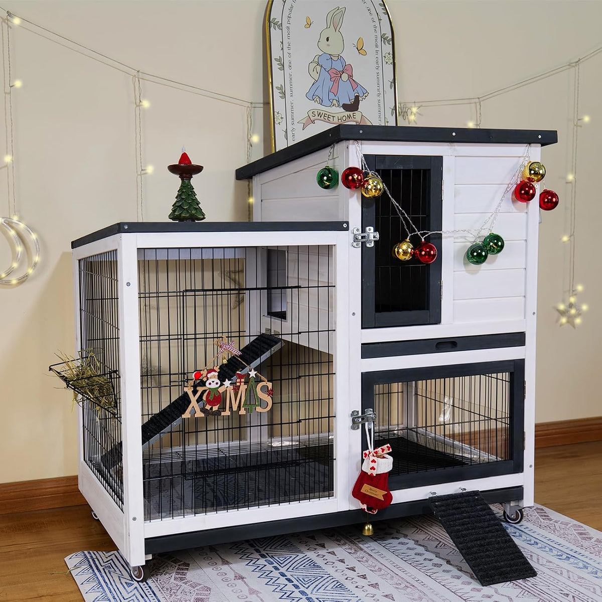 Bunny Hutch Indoor Rabbit Cage Outdoor 2-Story Rabbit House with Urine Guards and 2 Removable Tray for Small Animals - Image 1
