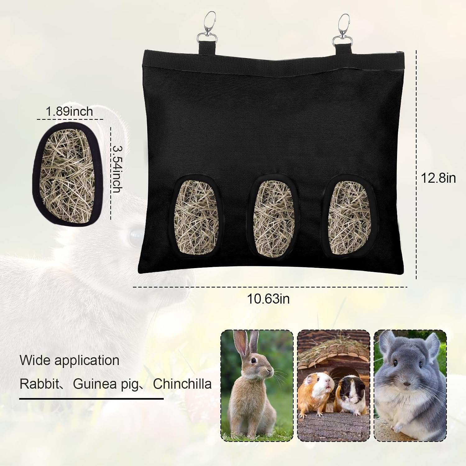 2PCS Rabbit Hay Feeder,3 Hole Hay Bag for Rabbits, Washable Hanging Small Animal Feeder for Guinea Pig Bunny Chinchillas Hamsters and Other Pets - Image 2