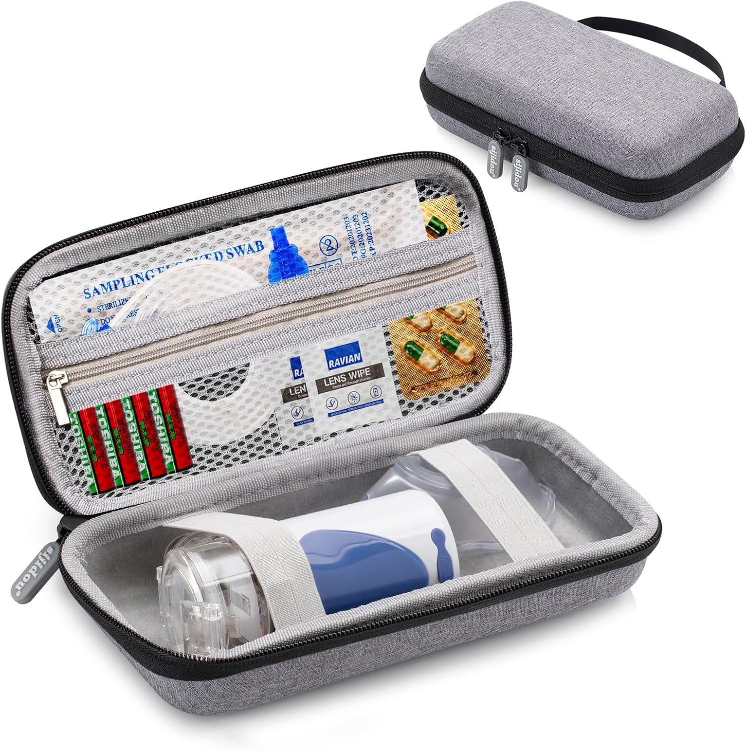 Elonbo portable nebulizer case front view in grey color.