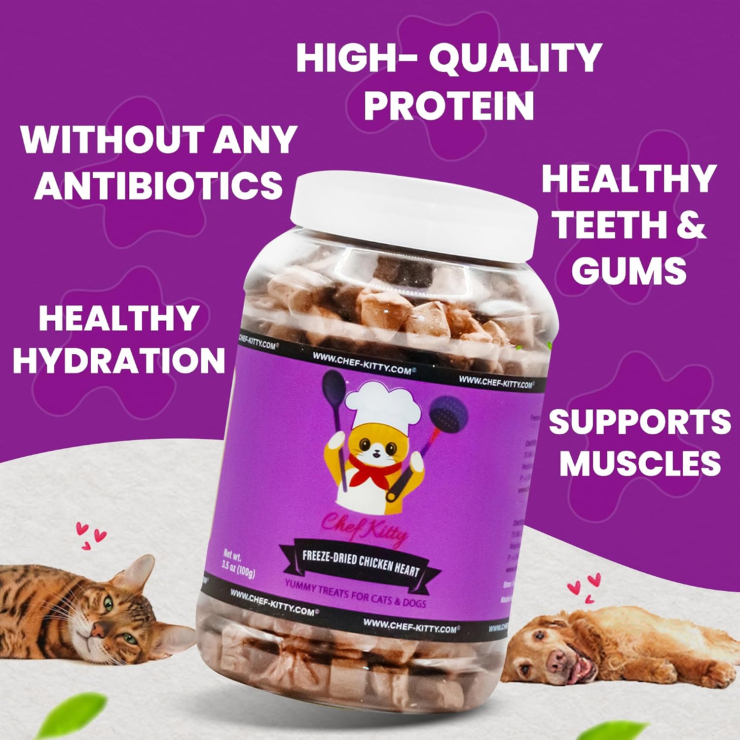 Premium grain free chicken heart treats for picky pets