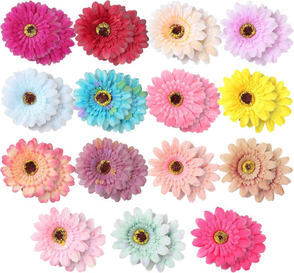Kajaia dog collar flower bows thirty pack front view showcasing various colorful daisy charms.