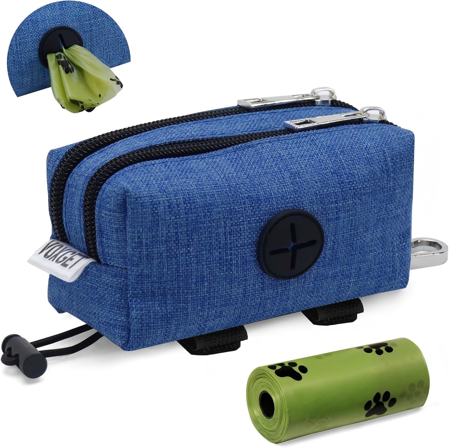 Black nylon dog walking accessory set with poop bag roll
