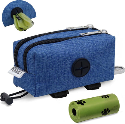 Black nylon dog walking accessory set with poop bag roll