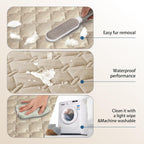 Machine washable pet furniture throw being folded for storage