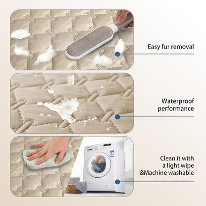 Machine washable pet furniture throw being folded for storage