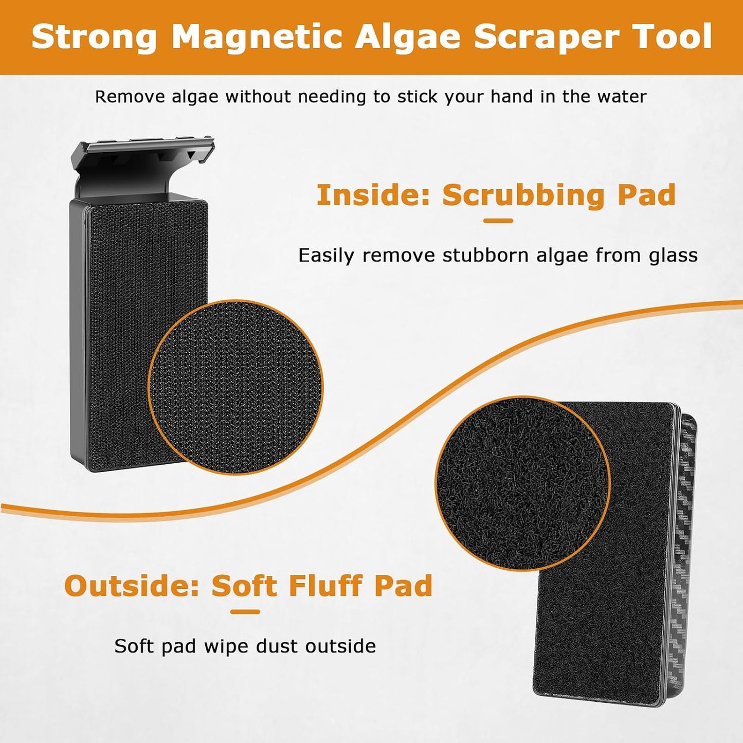 Aquarium scrubber brush cleaning thick glass walls without scratching.