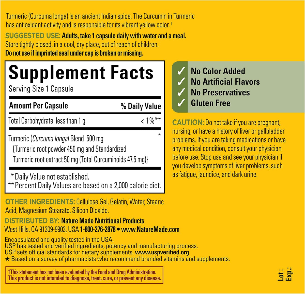Nature Made Turmeric Curcumin 500 mg, Herbal Supplements, 120 Capsules - Image 7