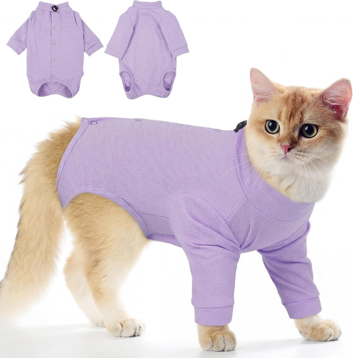 PUMYPOREITY Adjustable Cat Recovery Shirt, Front Leg Injury Suit, Stretchable & Comfortable, Anti-Licking Long Sleeve Wound Cover, Prevents Scratching & Biting, Machine Washable, Blue, L - Image 9