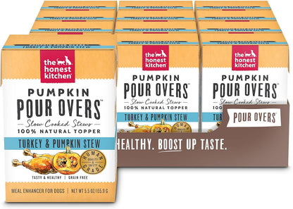 Dog enjoying a meal with The Honest Kitchen pour over topper