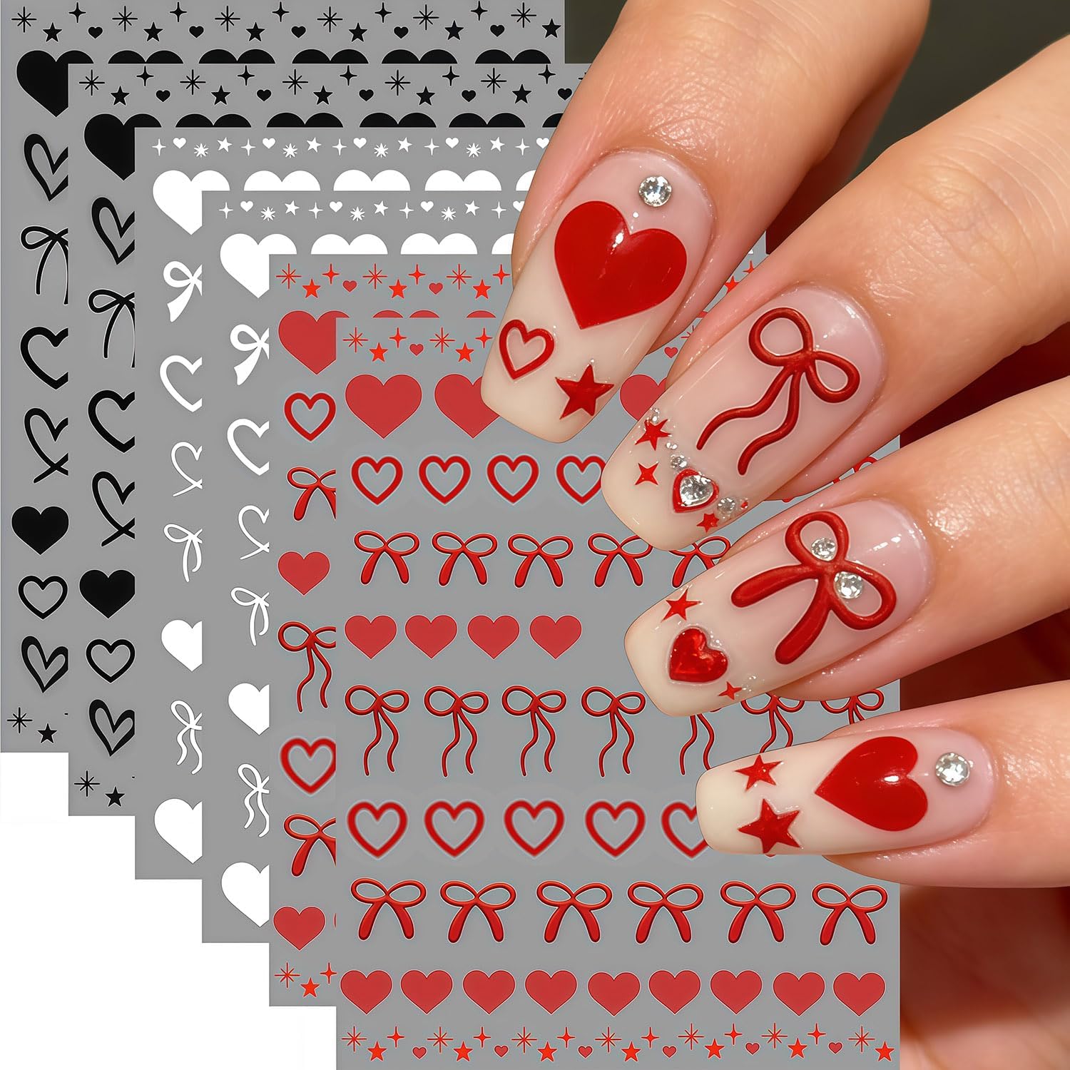 Gjjbqtt heart nail stickers 6 sheet set front view
