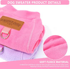 Small dog wearing a pink fleece turtleneck pullover sweatshirt with built-in leash ring