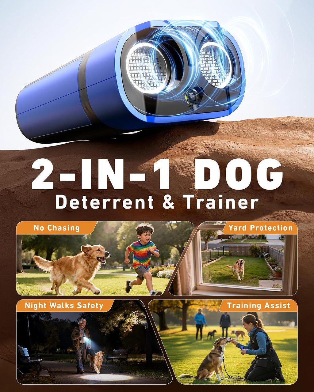 Portable dog bark silencer for indoor and outdoor use