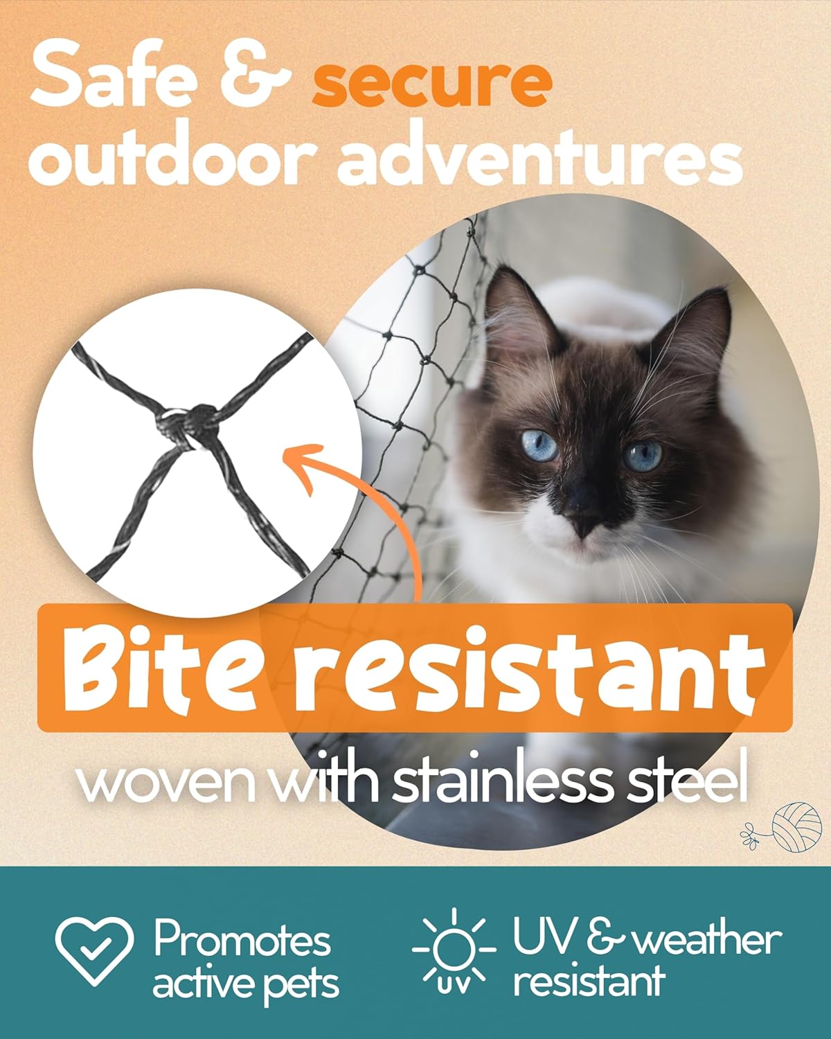 Close up of Primal Purr cat safety net showing reinforced mesh texture