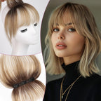 EMMOR clip in bangs ombre ash blonde hairpiece front view for natural look