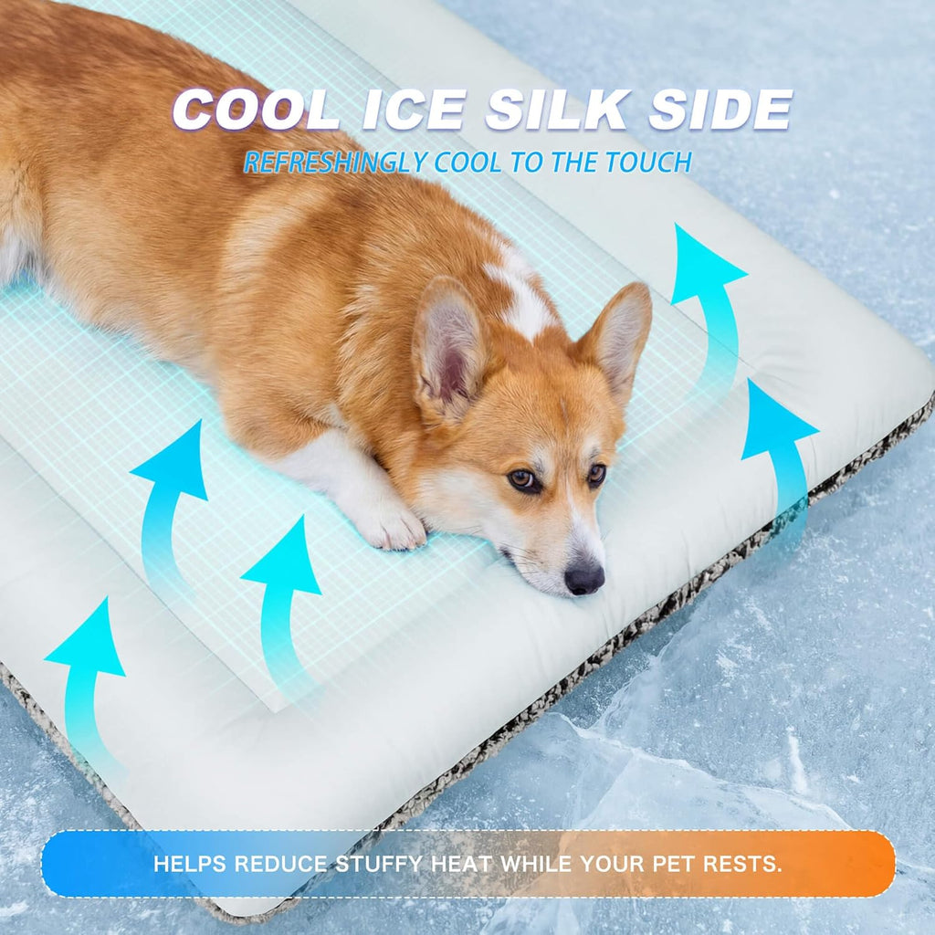 Close up of cooling ice silk side of pet mat