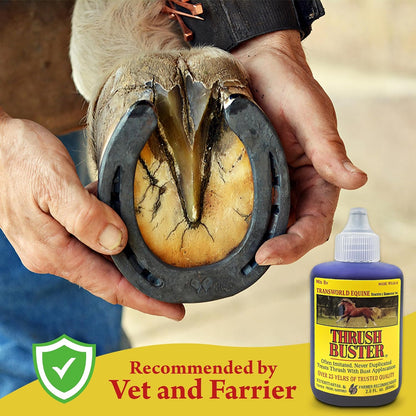 Thrush Buster bottle applicator tip detail highlighting mess free use on horse hooves