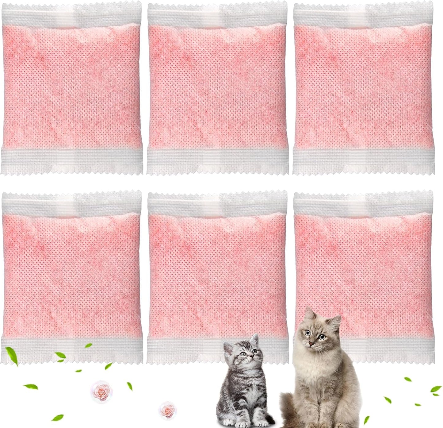 Fragrance free non toxic cat litter box freshener pouches on clean background
