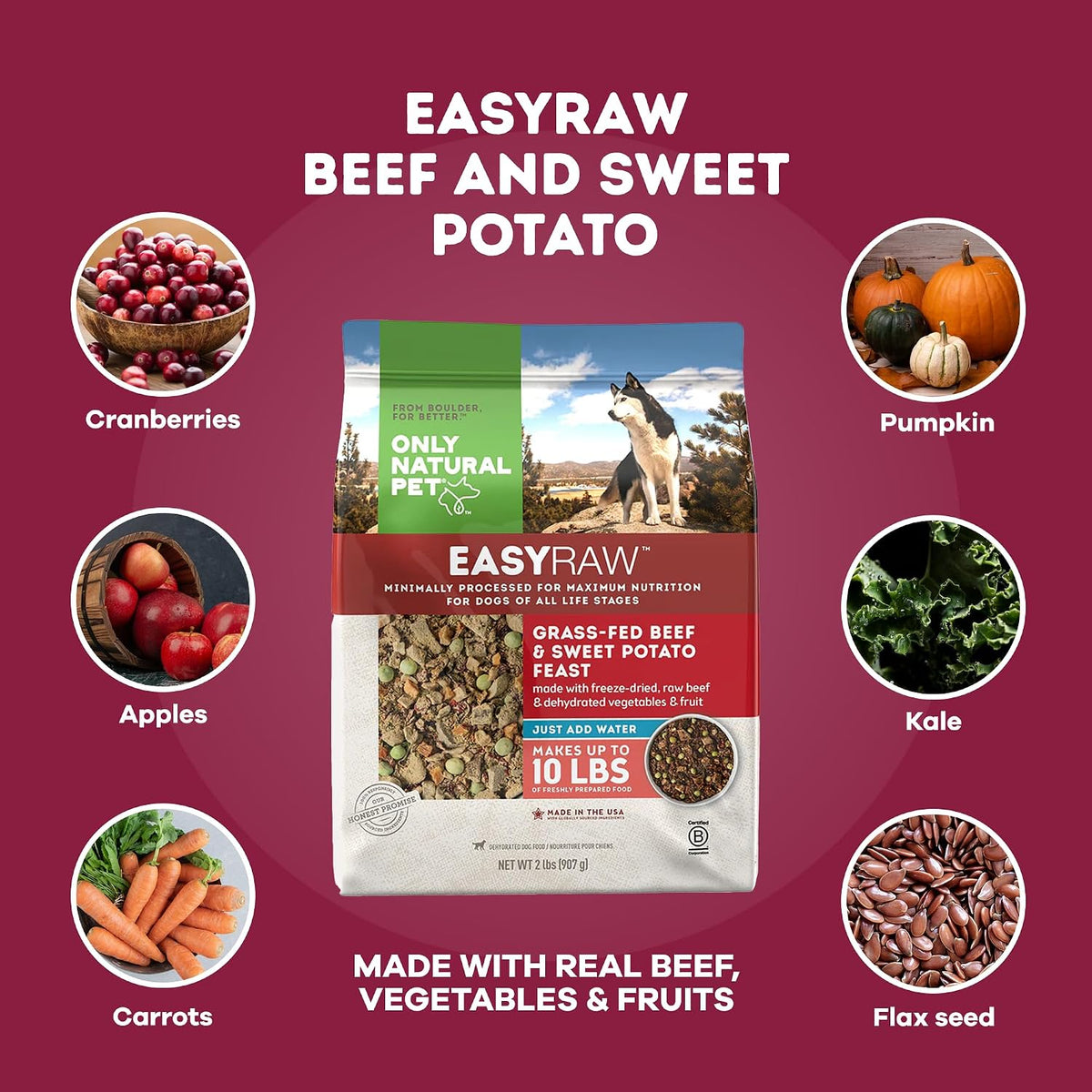 Only Natural Pet EasyRaw dehydrated raw dog food prepared meal close up