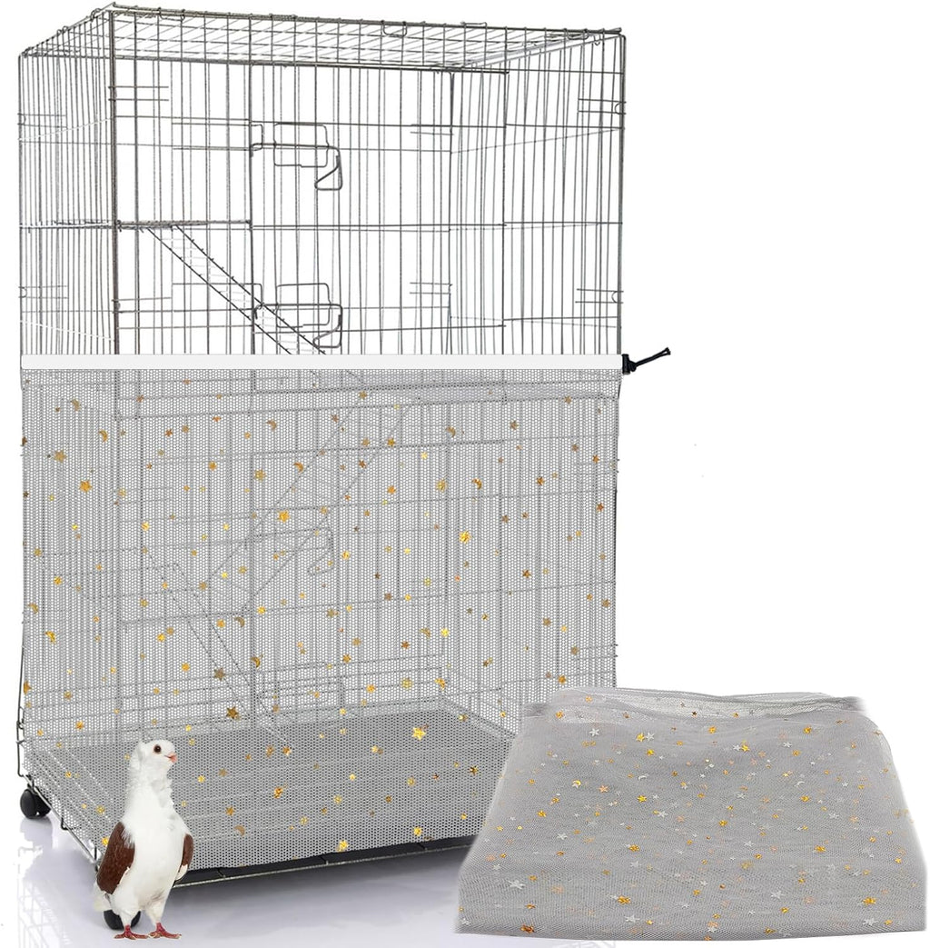 Bird Cage Seed Catcher, 45-90'' Adjustable Bird Cage Cover, Universal Nylon Bird Cage Mesh Net, Bird Cage Skirt Guard Accessories for Parrot Parakeet Macaw Round Square Cage (White) - Image 10