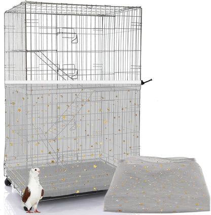Bird Cage Seed Catcher, 45-90'' Adjustable Bird Cage Cover, Universal Nylon Bird Cage Mesh Net, Bird Cage Skirt Guard Accessories for Parrot Parakeet Macaw Round Square Cage (White) - Image 10