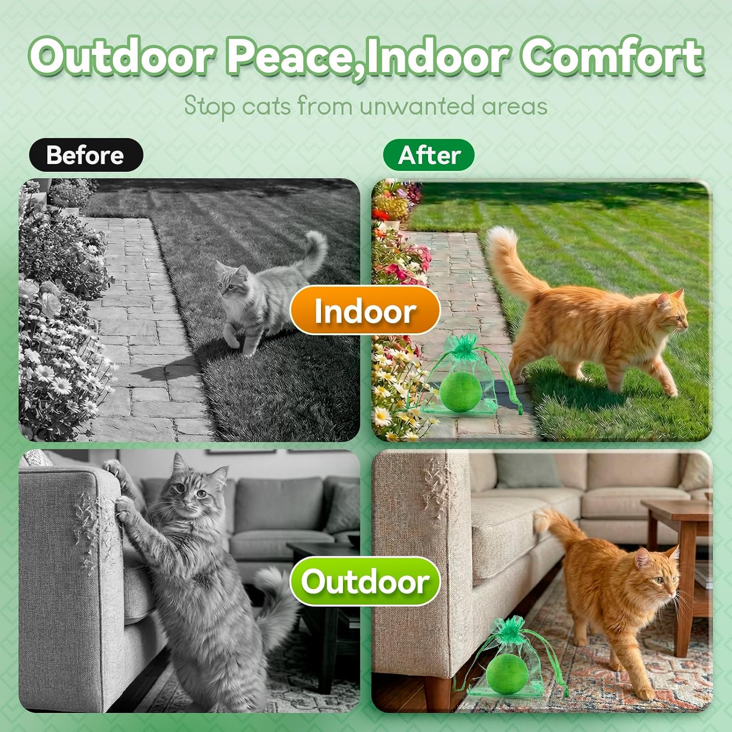 Eco friendly cat deterrent balls protecting outdoor flower beds