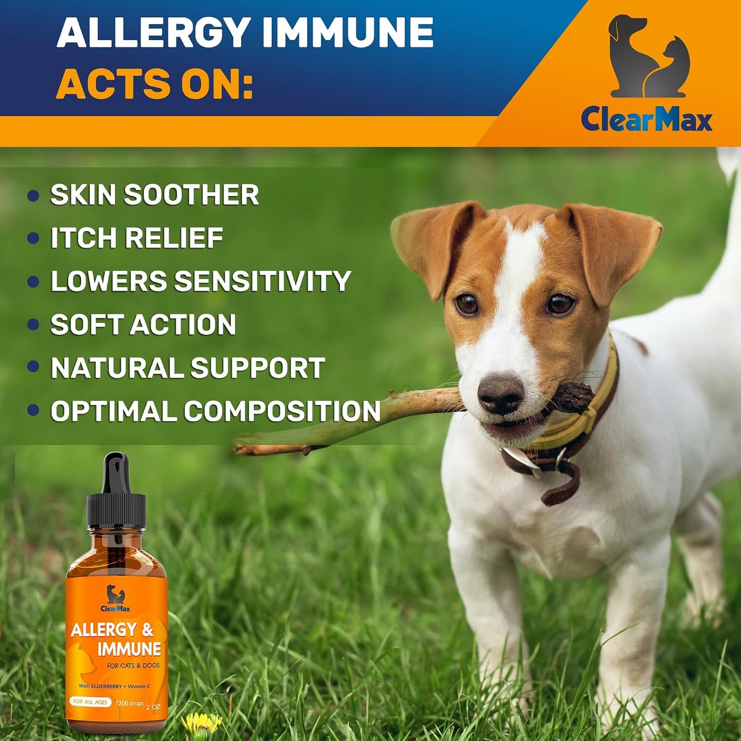 Liquid dropper mechanism of Clear Max pet allergy relief showing easy dosage application
